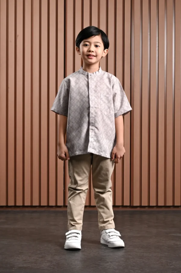 Awenasa Stand Up Collar Short Sleeve Shirt Kids - Gambar 3