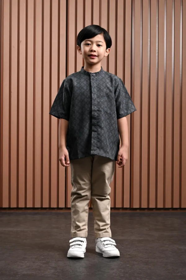 Awenasa Stand Up Collar Short Sleeve Shirt Kids - Gambar 2
