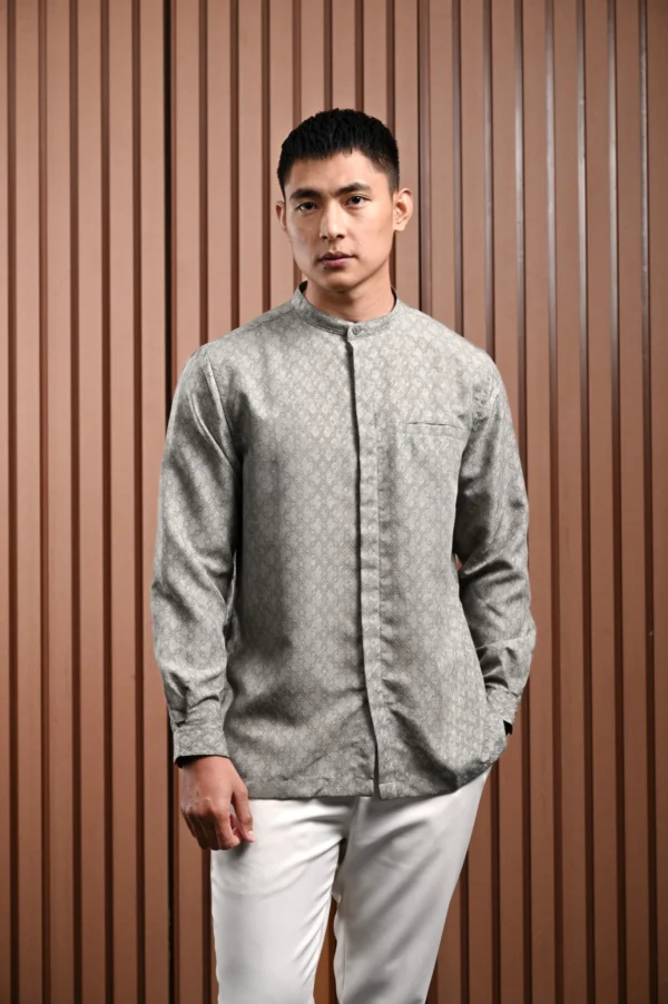 Awenasa Stand Up Collar Long Sleeve Shirt - Gambar 3