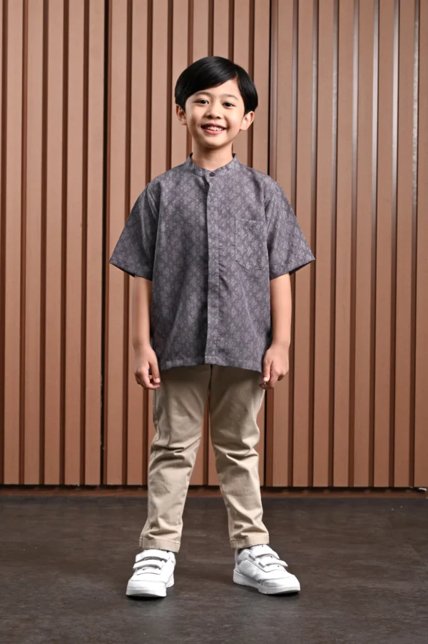 Awenasa Stand Up Collar Short Sleeve Shirt Kids - Gambar 4