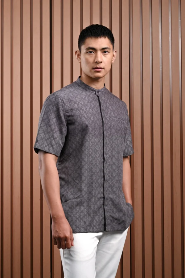 Awenasa Stand Up Collar Short Sleeve Shirt - Gambar 4