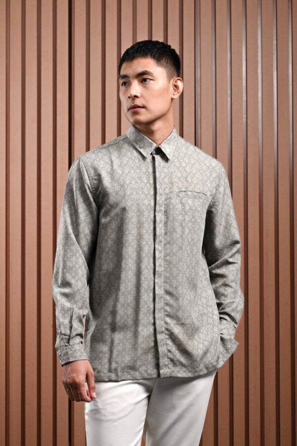 Awenasa Pointed Collar Long Sleeve Shirt - Gambar 5
